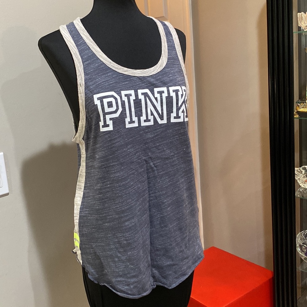 Pink Victoria's Secret Gray Campus Crew Tank Top Contrast Edging PINK Small P